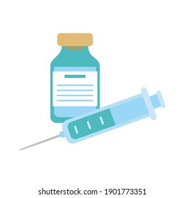 syringe and bottle icon over white background, flat style, vector illustration