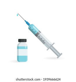 Syringe and bottle isolated on white background. Vector illustration