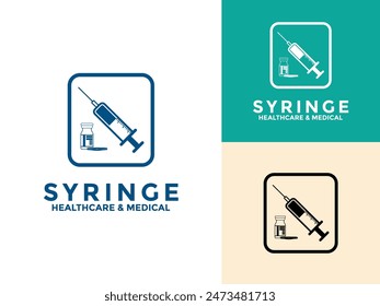 Syringe with Bottle logo icon set vector design template, injection icon vector