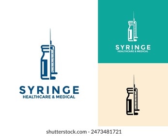 Jeringa con el logotipo de la botella conjunto de diseño de Vector Plantilla, Vector de icono de inyección