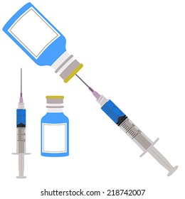 Syringe with a bottle on a white background