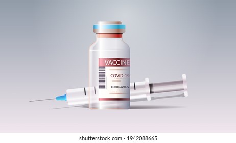syringe and bottle vial of covid-19 vaccine injection vaccination immunization anti coronavirus disease