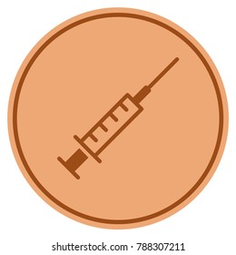 Syringe bronze coin icon. Vector style is a copper flat coin symbol.