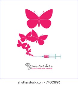 Syringe with butterfly. Vector illustration 3.