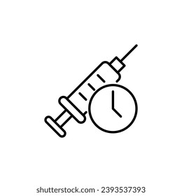 Spritze mit Uhrenbild, mit dünner Linie gezeichnet. Perfekt für Design, Infografiken, Webseiten, Apps. 