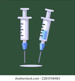 Syringe cartoon style with blue liquid inside. Syringe Vector Illustration for graphic resources, icon, web, etc