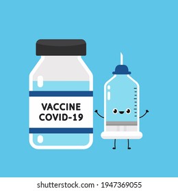 Syringe character design. Vaccine Covid-19. Syringe and Vaccine vector. Vaccine virus Covid-19.