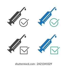 syringe with checkmark web icon isolated on white background