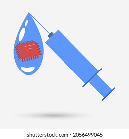Syringe with a chip, isolated object. Vector illustration.