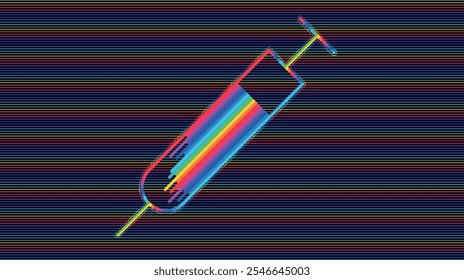 seringa com tinta colorida no estilo lgbt. Tinta líquida em seringa médica