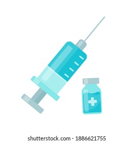 A syringe containing a vaccine against the virus The concept of vaccination against covid-19