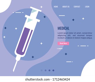 syringe diagnosis treatment and coronavirus information to healthcare protection, vector illustration