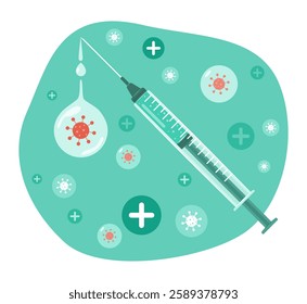 Syringe with Dose of Vaccine to Prevent Flu Virus and Bacteria for Healthcare and Medical Concept Illustration Clip Art