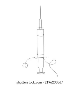 Syringe Drawing By One Continuous Line, Vector