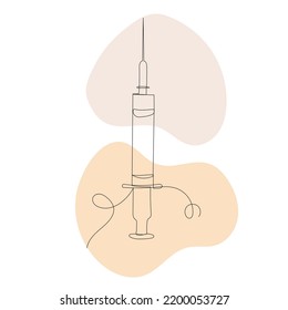 Syringe Drawing By One Continuous Line, Vector