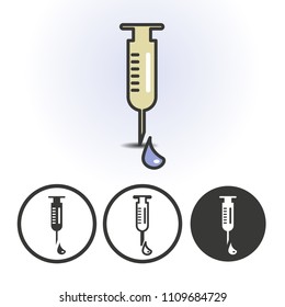 Syringe with drop contour line flat colored vector icon. Different variations for website or app infographics