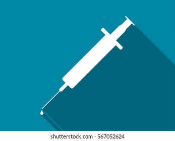 Syringe with drop, flat icon with long shadow. Vector illustration