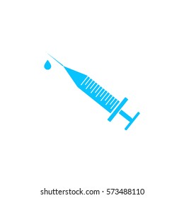 Syringe and drop icon flat. Blue pictogram on white background. Vector illustration symbol