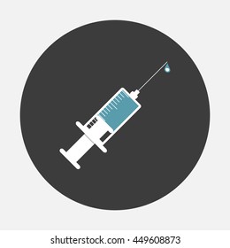 Syringe with a drop and with liquid inside