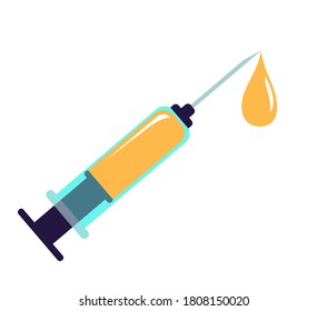 Syringe with drop of liquid. Vector illustration for vaccination design