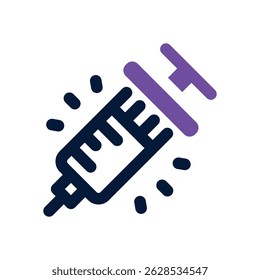 ícone duotônico da seringa. Ícone vetorial moderno e elegante para sites, aplicativos móveis, materiais de marketing e design corporativo. Totalmente dimensionável e pronto para uso.