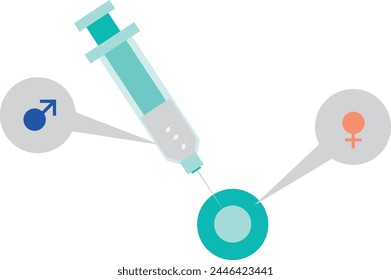 Spritze und Eizelle mit injizierter Vektorillustration. In: Artificial Insemination Symvol. In-vitro-Befruchtungssymbol für IVF.