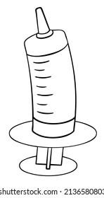 Syringe. Element for coloring page. Cartoon style.