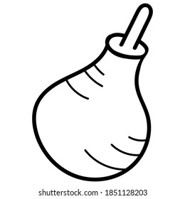 syringe for enema, coloring book, isolated object, black and white, vector medical doodles