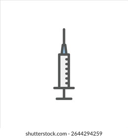 syringe filled outline icon. medical waste color line illustration.