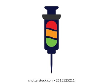 Syringe filled with traffic light colors