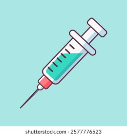 Syringe Filled With Vaccine Liquid, Vector Flat Illustration