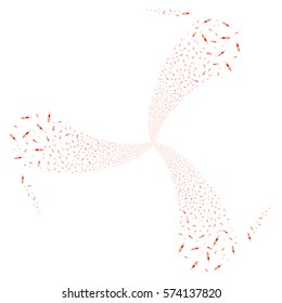 Syringe fireworks swirl rotation. Vector illustration style is flat intensive red and orange iconic symbols on a white background. Object twirl done from random icons.