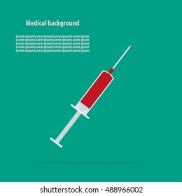 Syringe flat design. Medical background. Vector illustration for web and mobile app