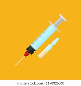 Syringe flat. Health care.