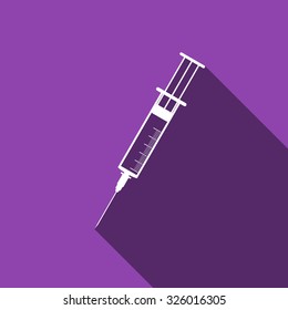 Syringe flat icon with long shadow. Vector Illustration