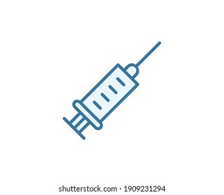 Syringe flat icon. Thin line signs for design logo, visit card, etc. Single high-quality outline symbol for web design or mobile app. Medical outline pictogram.
