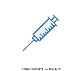 Icono plano de la jeringa. Señales de línea delgada para el logotipo de diseño, tarjeta de visita, etc. Símbolo de esquema único de alta calidad para diseño web o aplicación móvil. Pictograma de contorno médico.