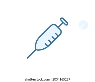 Syringe flat icon. Thin line signs for design logo, visit card, etc. Single high-quality outline symbol for web design or mobile app. Medical outline pictogram.