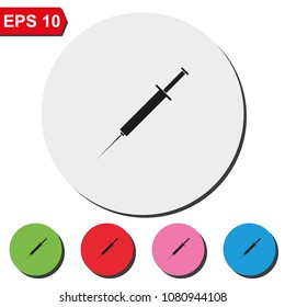 Syringe flat round colorful vector icon.