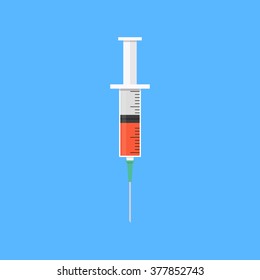 Syringe in flat style. Syringe on a blue background. Syringe icon