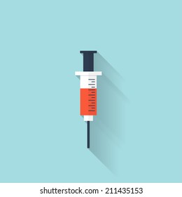 Syringe flat web icon. Health care.