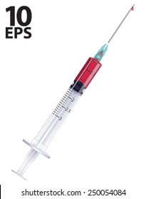 Syringe full of blood, isolated. Vector illustration