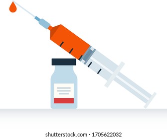 Syringe with glass vial vector icon flat isolated