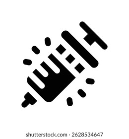 ícone de glifo da seringa. Ícone vetorial forte e sólido para sites, interfaces móveis, apresentações e marca visual. Alta qualidade e fácil de editar.