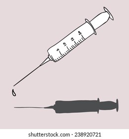 Syringe Hand drawn. Vector Illustration.