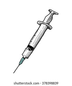 Syringe, a hand drawn vector illustration of a syringe.