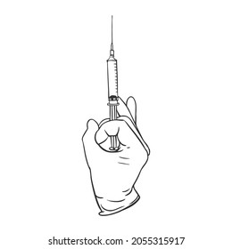 Syringe Hand Medical Injection Syringe Sketch Stock Vector (Royalty ...