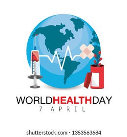syringe with heartbeat to world health day