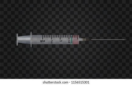 Syringe high detailed 3d vector. Horizontally mock up side view.