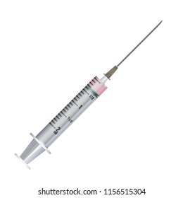 Syringe high detailed 3d vector. Mock up side view.